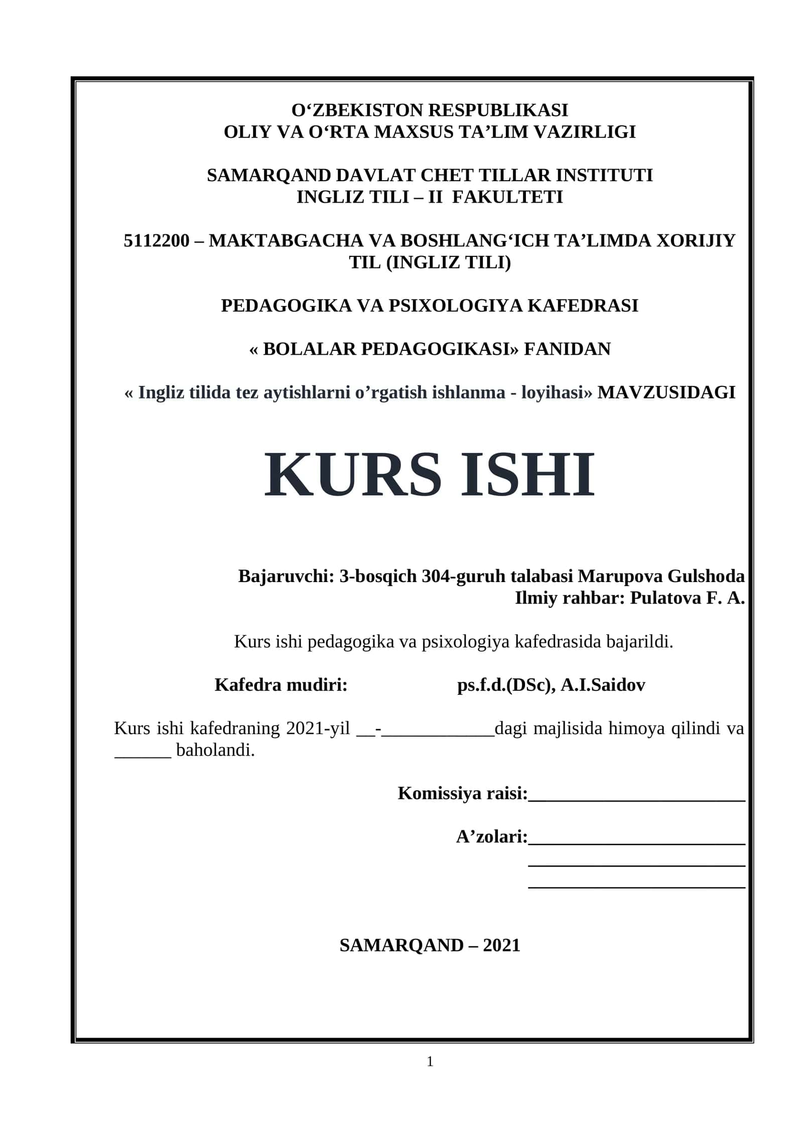Tez aytishlarni o'rgatish ishlanma - loyihasi