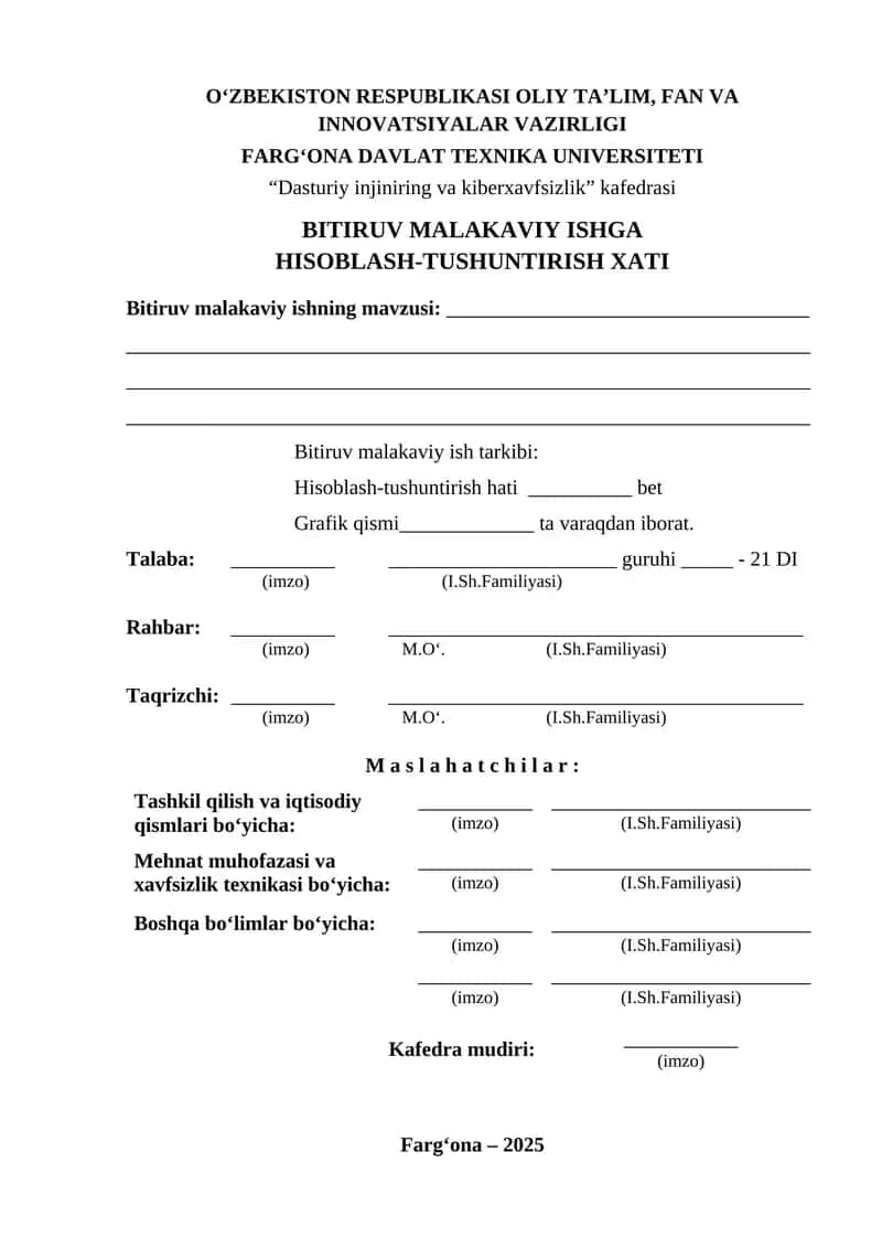 Bitiruv Malakaviy Ishga Hisoblash-Tushuntirish Hati