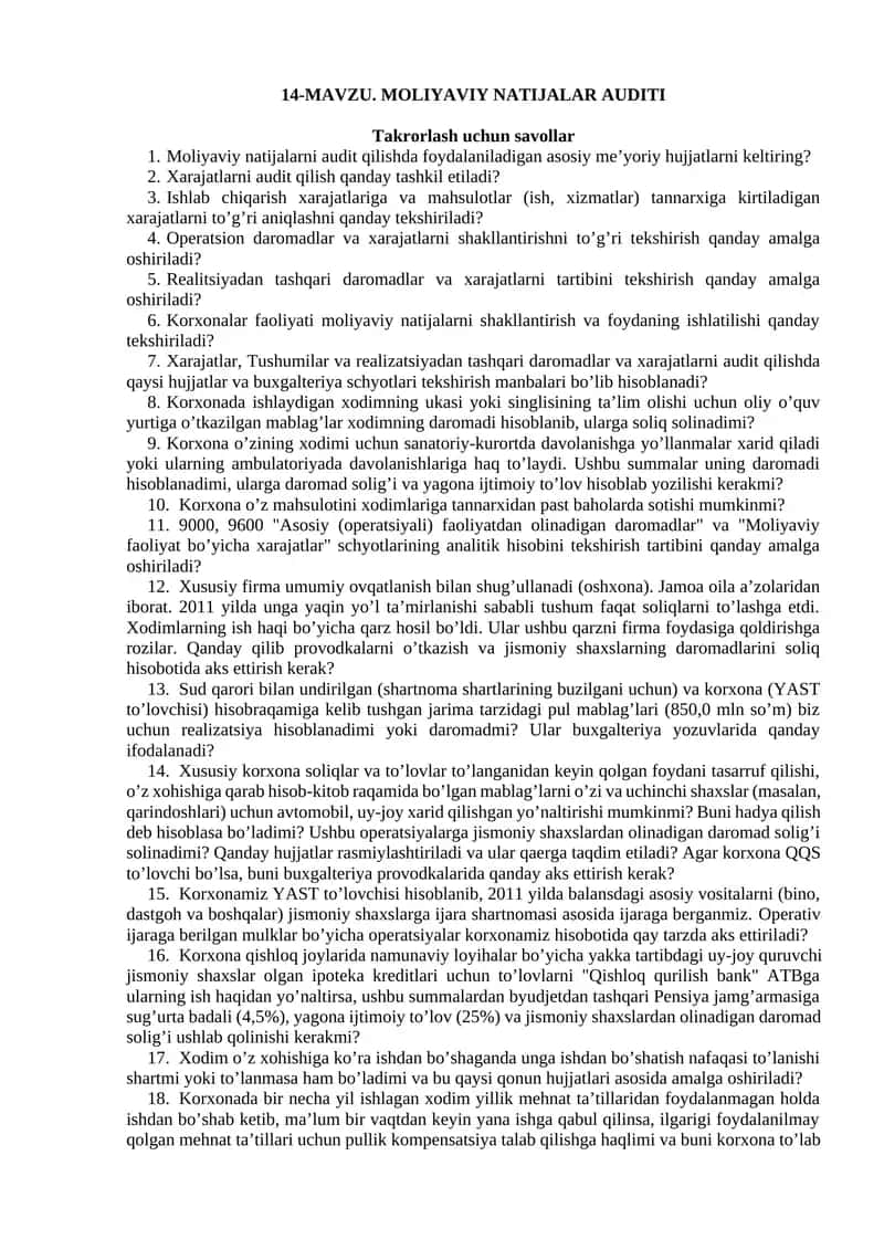 MAVZU. MOLIYAVIY NATIJALAR AUDITI