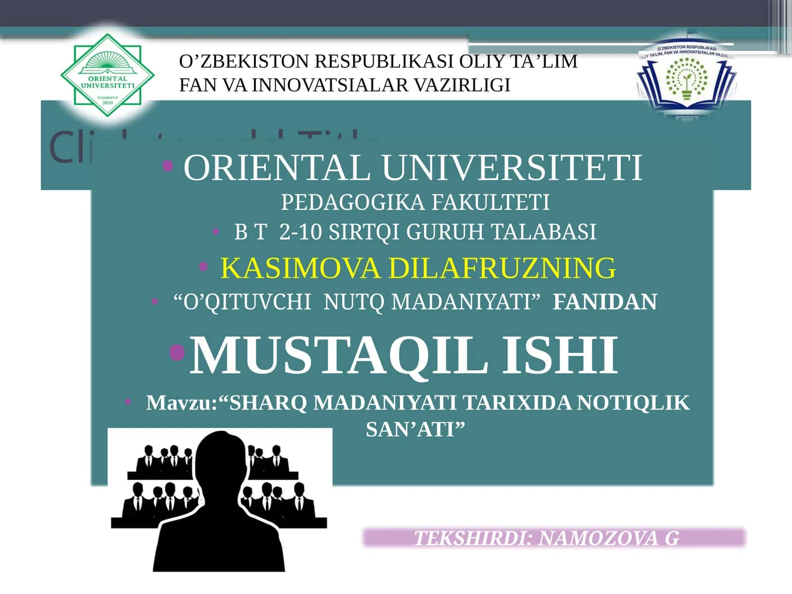 O’QITUVCHI NUTQ MADANIYATI FANIDAN MUSTAQILISHI