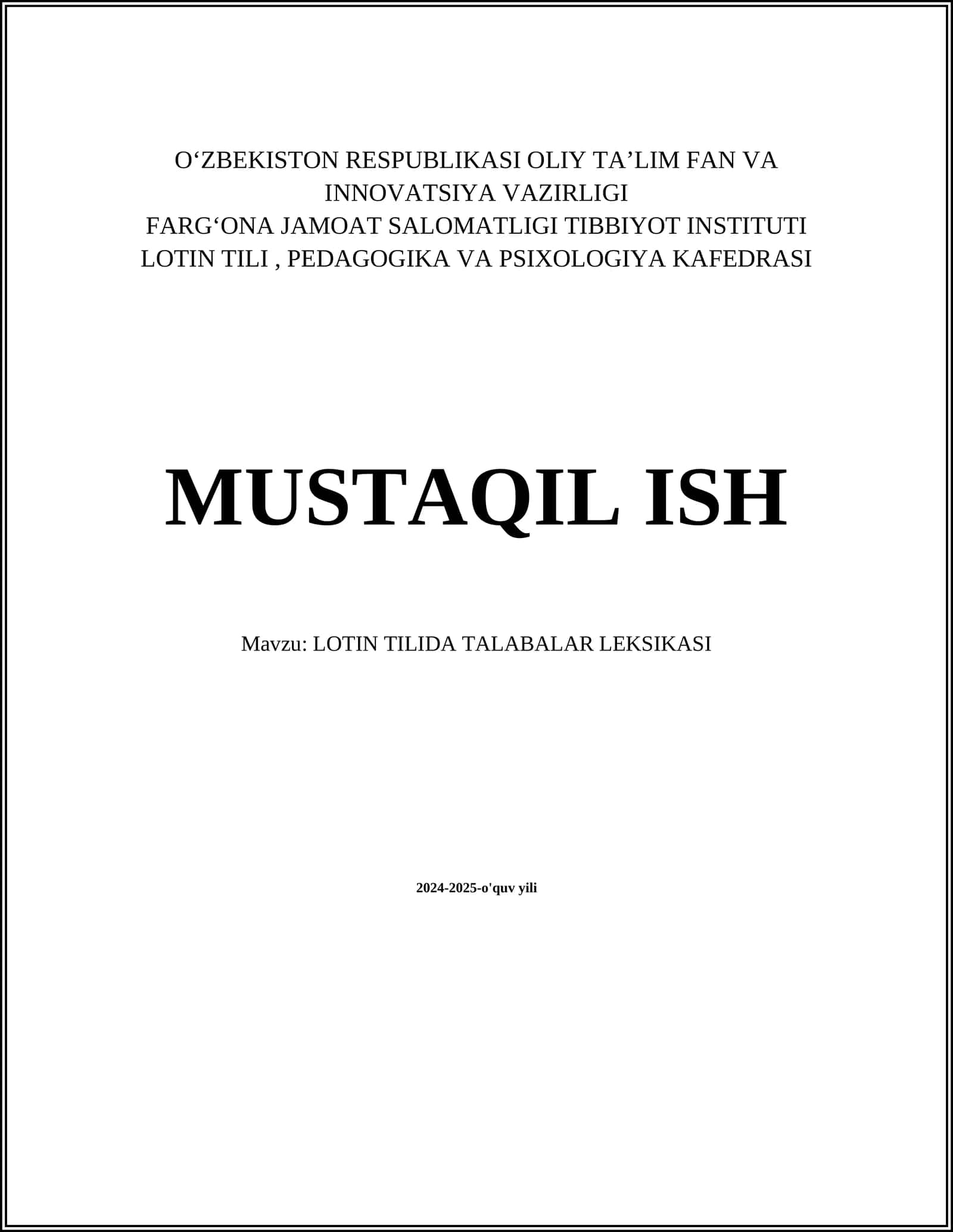 LOTIN TILIDA TALABALAR LEKSIKASI