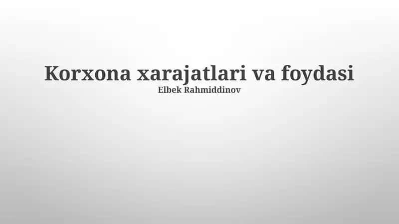 Sof Foyda va Uning Tahlili