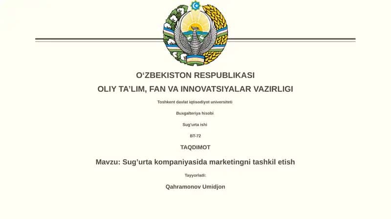 Sug’urta kompaniyasida marketingni tashkil etish