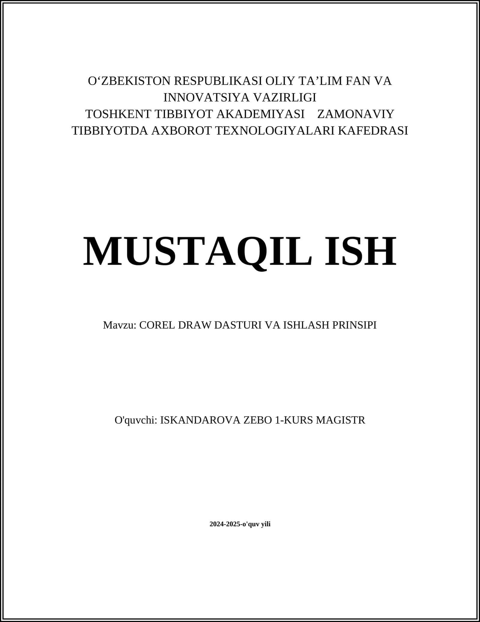 COREL DRAW DASTURI VA ISHLASH PRINSIPI