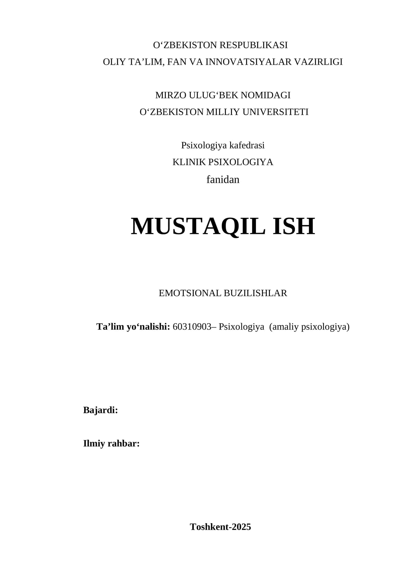 EMOTSIONAL BUZILISHLAR
