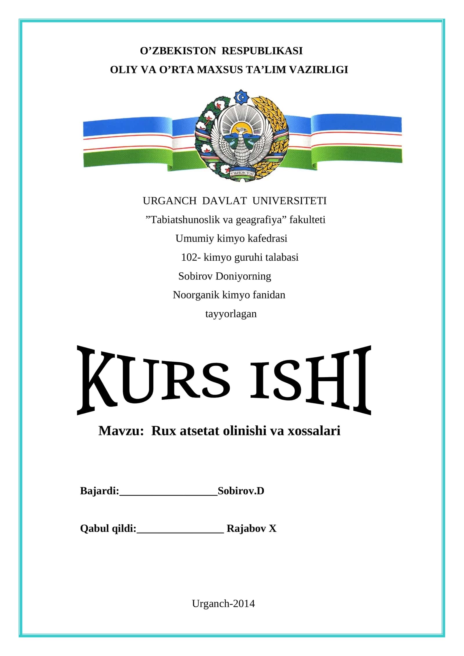 Rux atsetat olinishi va xossalari