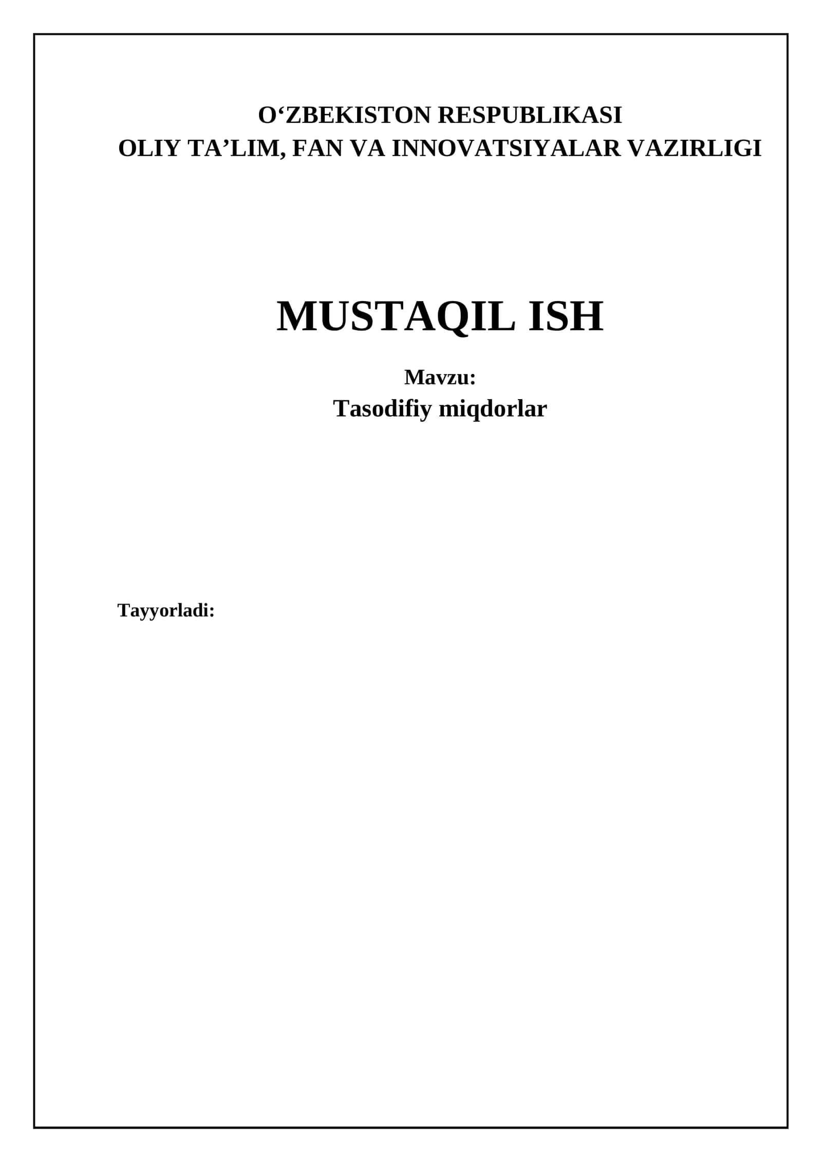 Tasodifiy oʻzgaruvchilar: Asosiy tushunchalar va taʼriflar