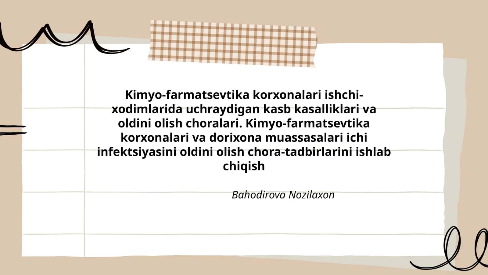 Kimyo-farmatsevtika korxonalari ishchi-xodimlarida uchraydigan kasb kasalliklari va oldini olish choralari