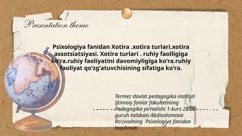 Psixologiya fanidan Xotira