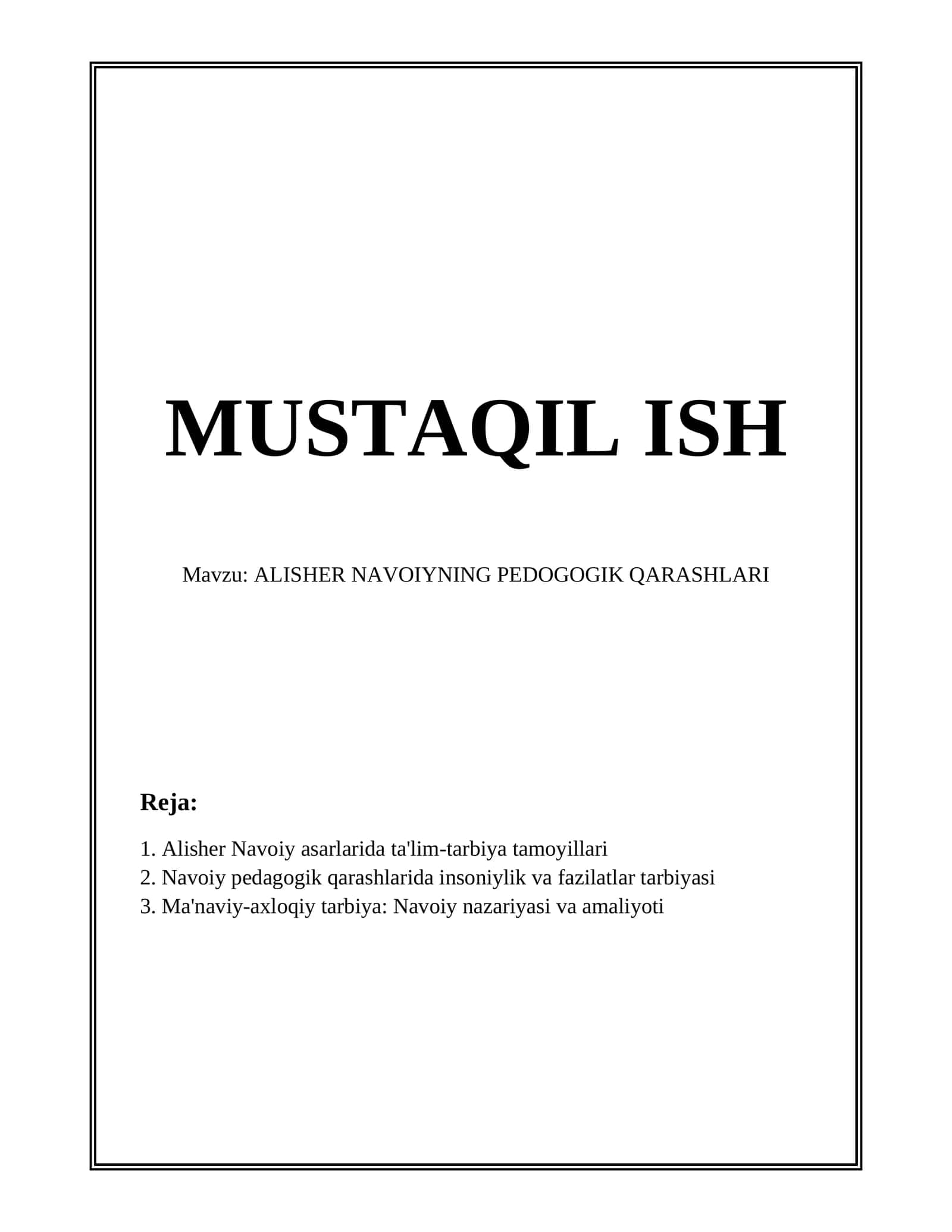 ALISHER NAVOIYNING PEDOGOGIK QARASHLARI