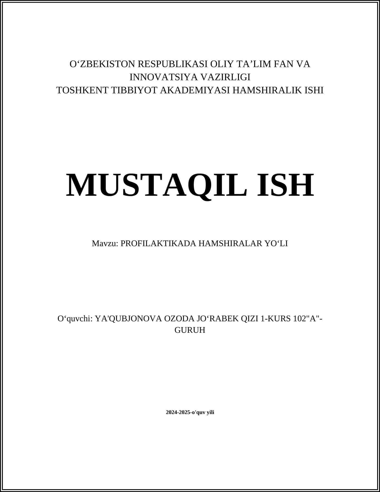 PROFILAKTIKADA HAMSHIRALAR YO'LI