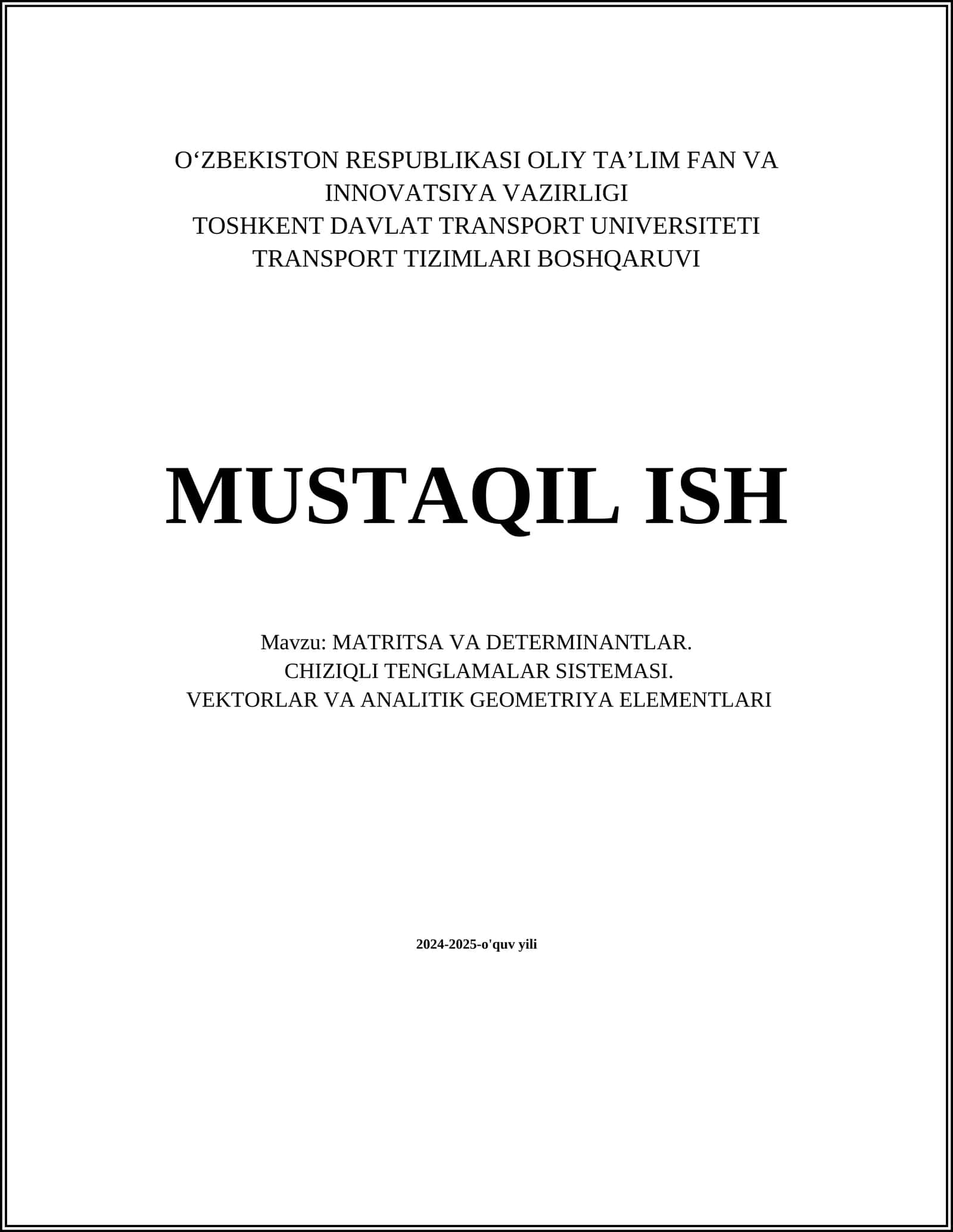 MATRITSA VA DETERMINANTLAR