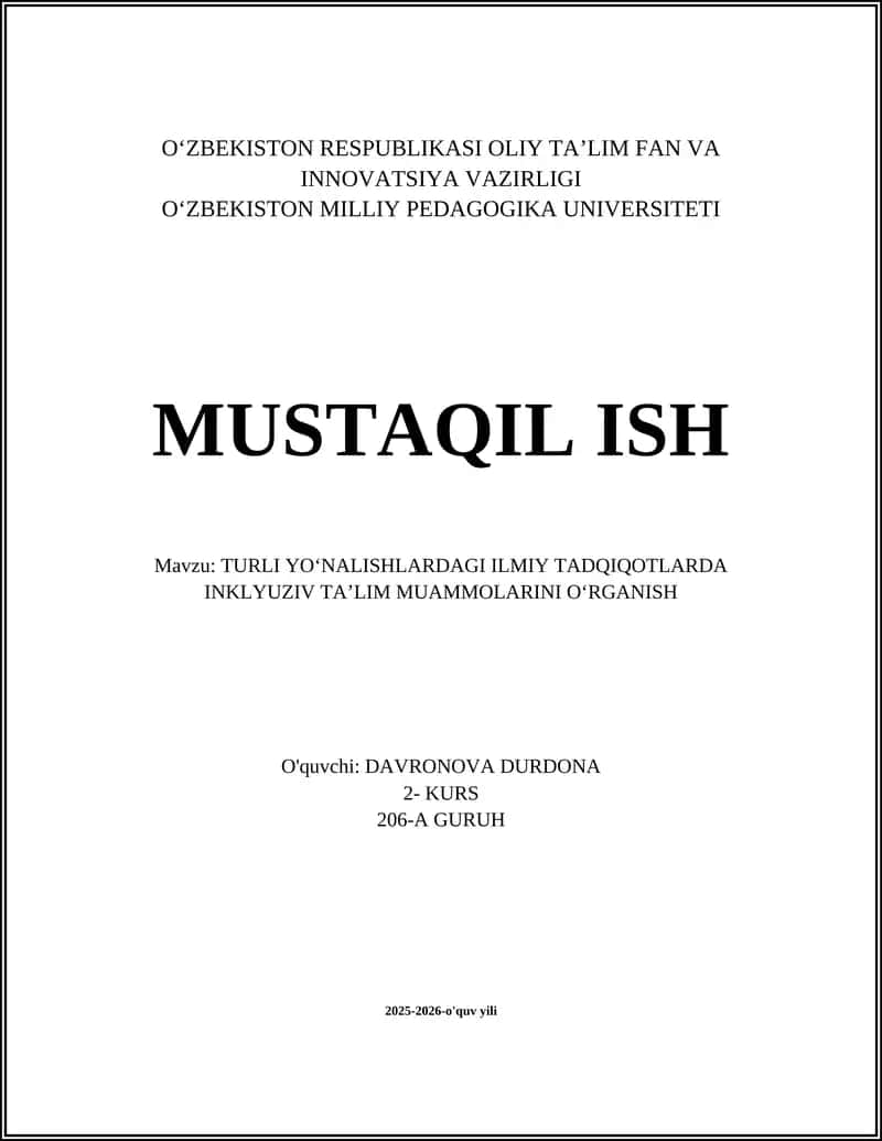 TURLI YOʻNALISHLARDAGI ILMIY TADQIQOTLARDA INKLYUZIV TAʼLIM MUAMMOLARINI OʻRGANISH