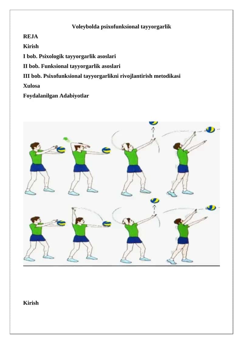 Voleybolda psixofunksional tayyorgarlik