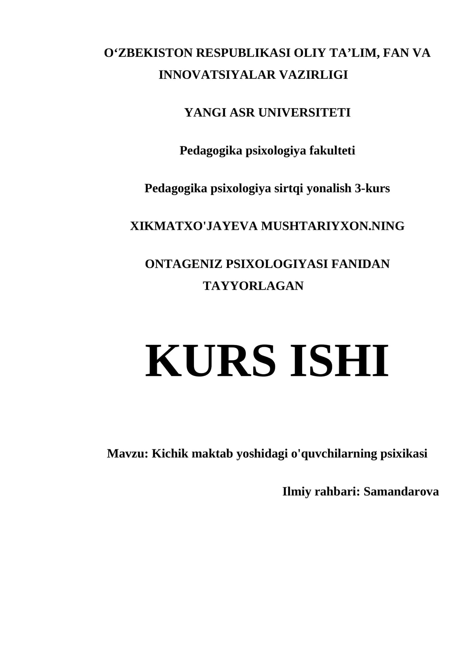 Kichik maktab yoshidagi o'quvchilarning psixikasi