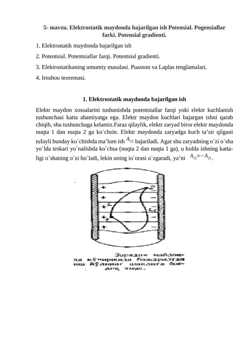 Elеktrоstatik maydоnda bajarilgan ish