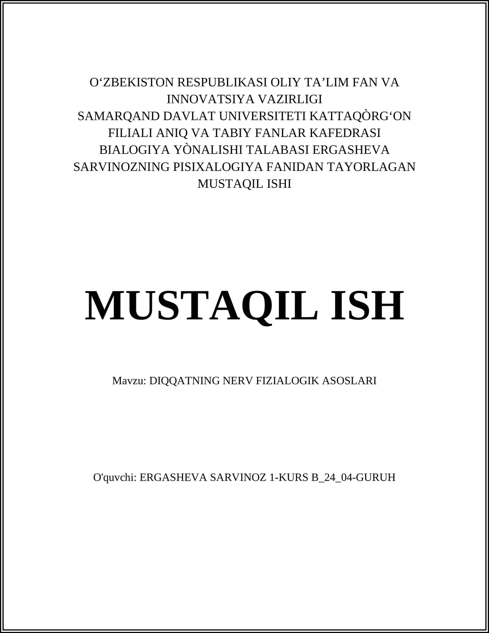 DIQQATNING NERV FIZIALOGIK ASOSLARI