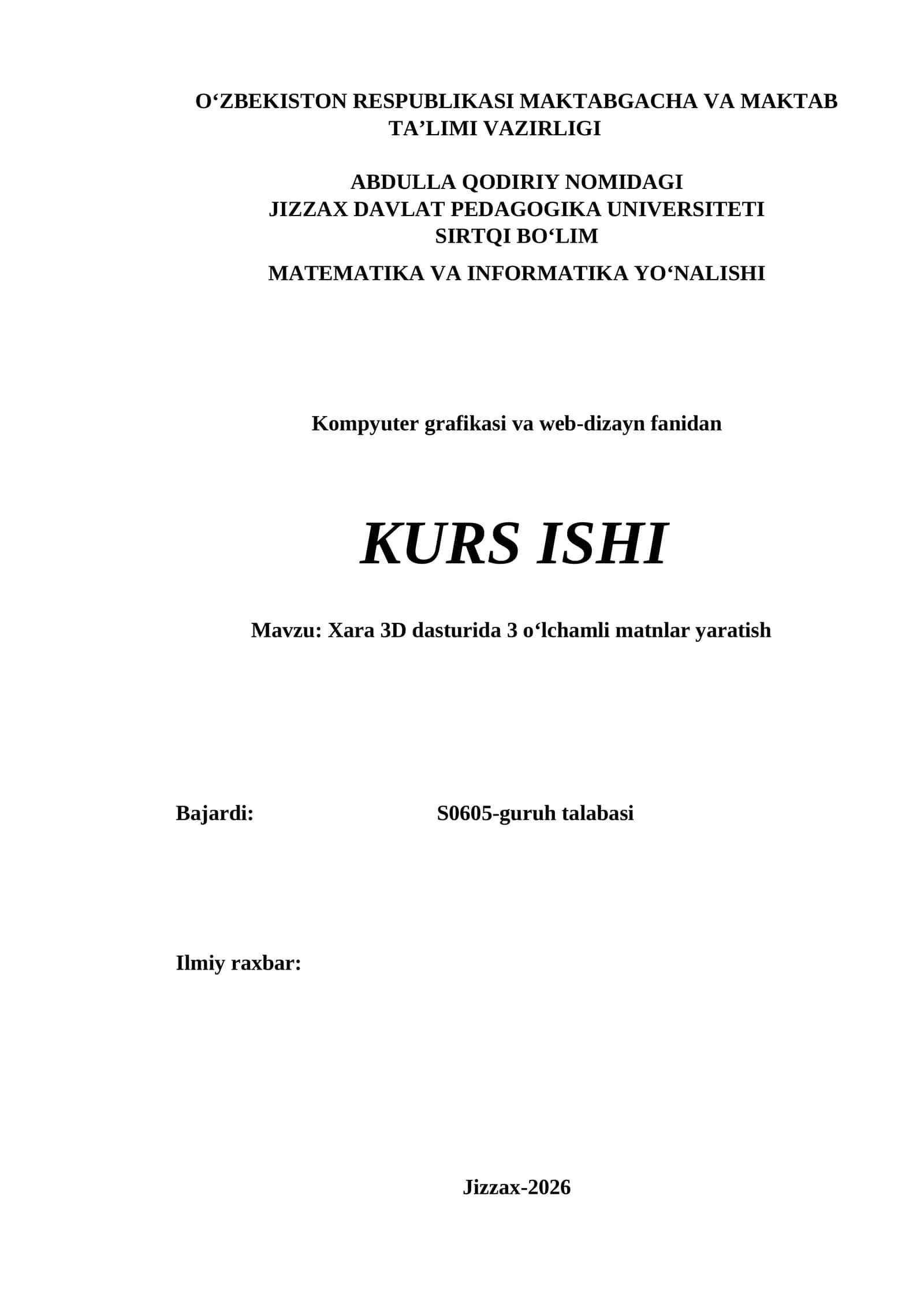 Xara 3D dasturida 3 oβlchamli matnlar yaratish