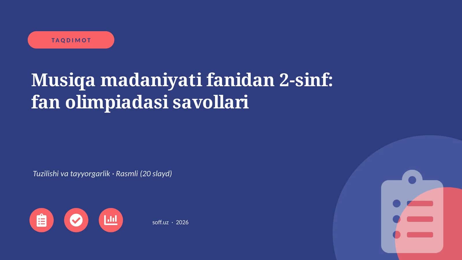 Musiqa madaniyati fanidan 2-sinf: fan olimpiadasi savollari