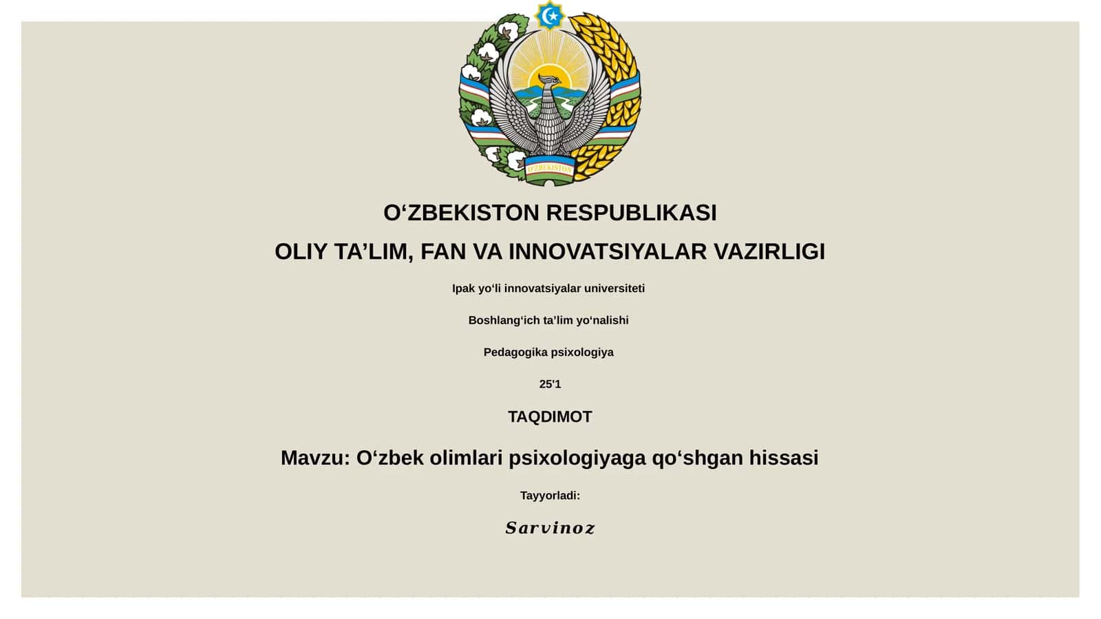 Oʻzbek olimlari psixologiyaga qoʻshgan hissasi