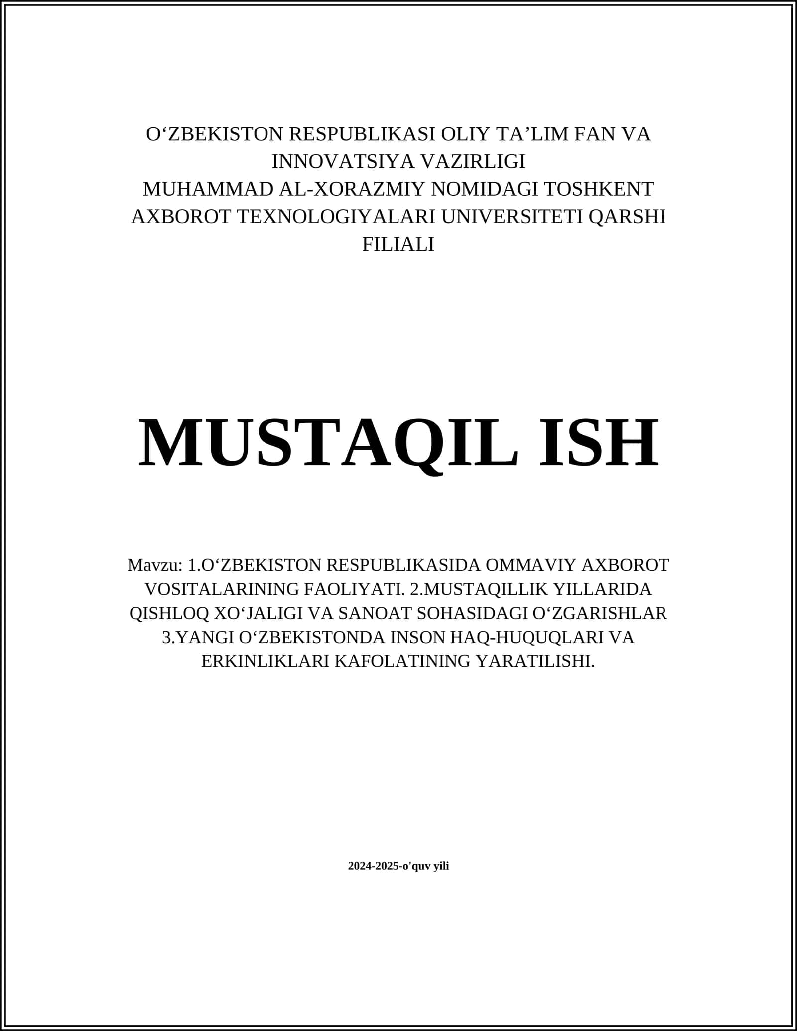 O‘zbekiston Respublikasida ommaviy axborot vositalarining roli