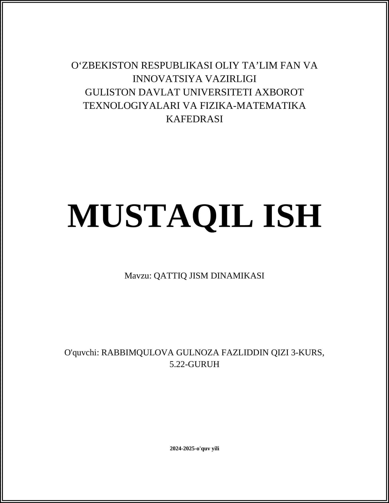 QATTIQ JISM DINAMIKASI