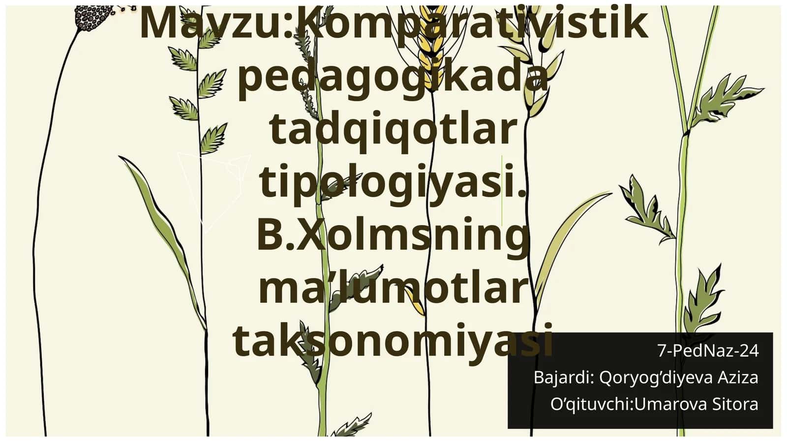 Komparativistikpedagogikadatadqiqotlartipologiyasi.B.Xolmsningmaʼlumotlartaksonomiyasi