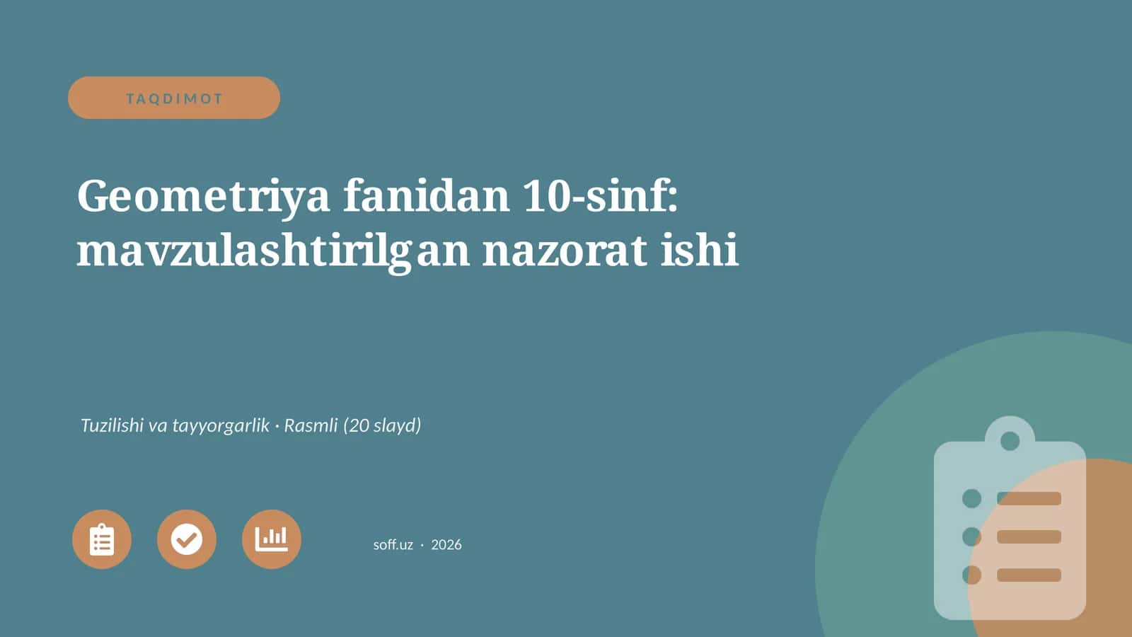 Geometriya fanidan 10-sinf: mavzulashtirilgan nazorat ishi