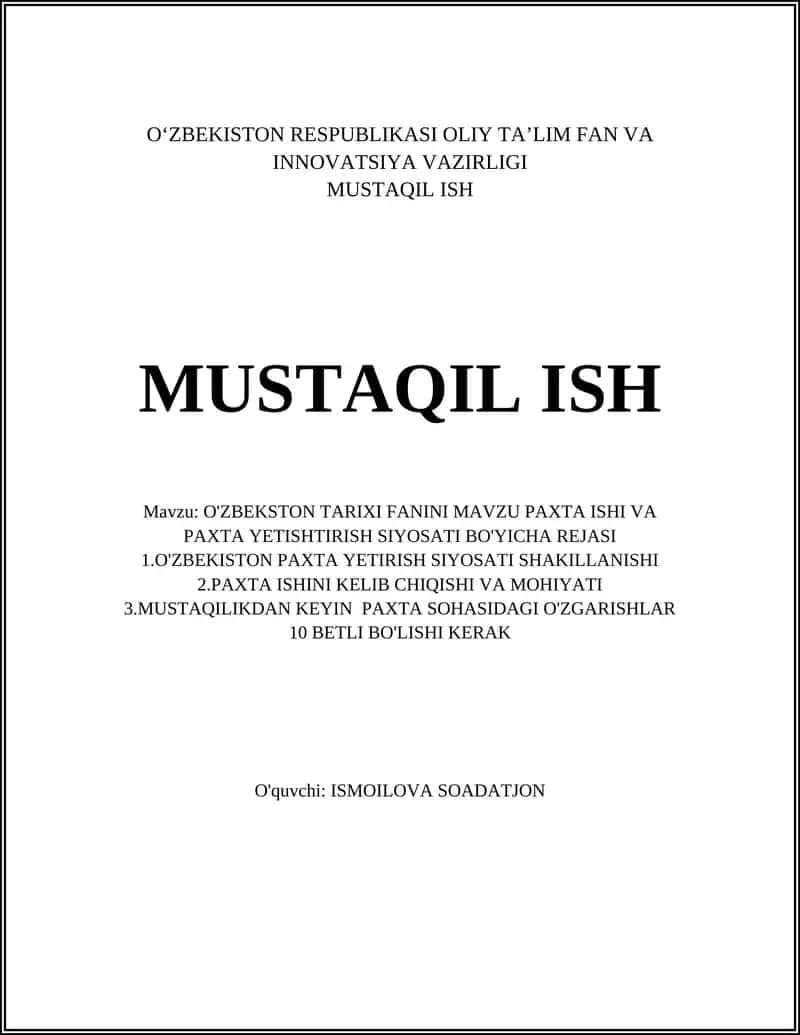 O'ZBEKISTON TARIXI FANINI