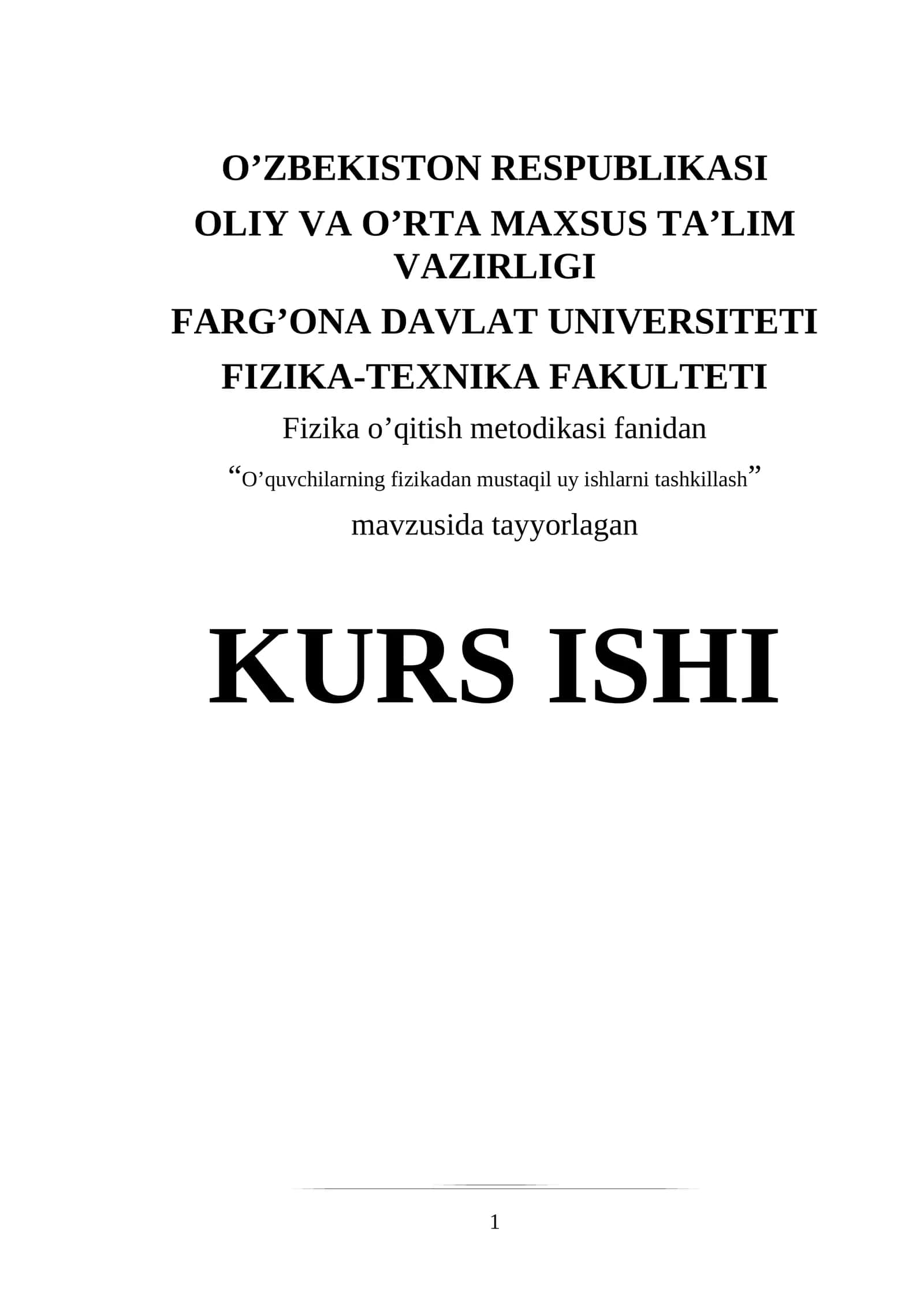 O’quvchilarning fizikadan mustaqil uy ishlarni tashkillash