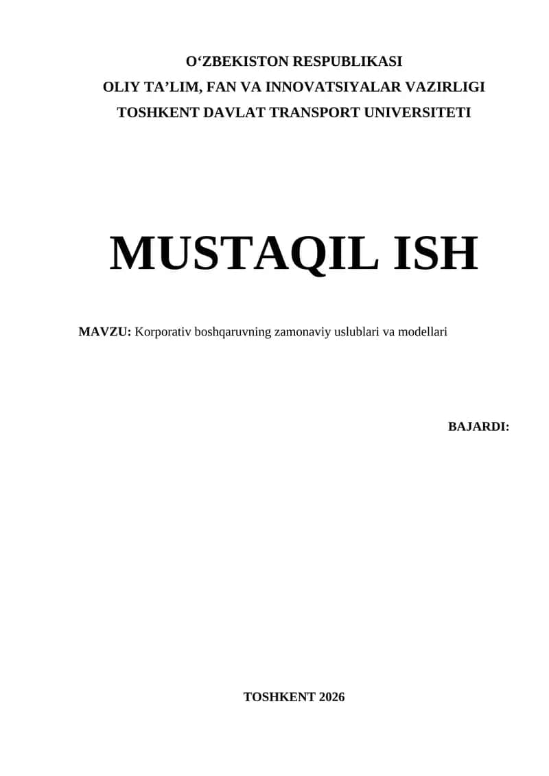 Korporativ boshqaruvning zamonaviy uslublari va modellari