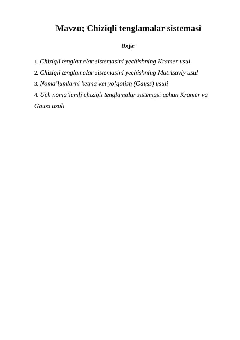 Chiziqli tеnglamalar sistеmasi