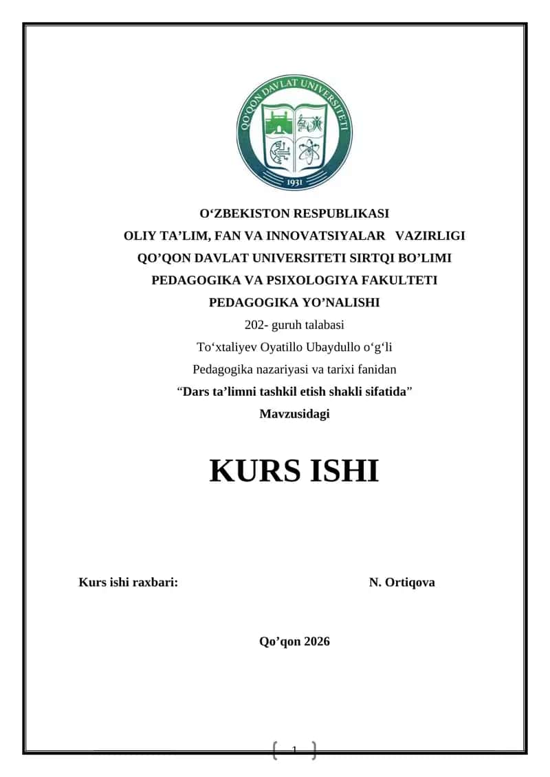 Dars ta’limni tashkil etish shaklarining nazariy asoslari