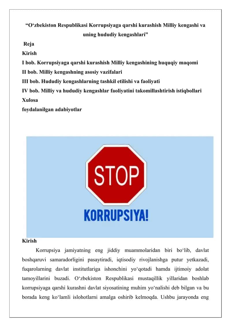 Korrupsiyaga qarshi kurashish Milliy kengashi va uning hududiy kengashlari