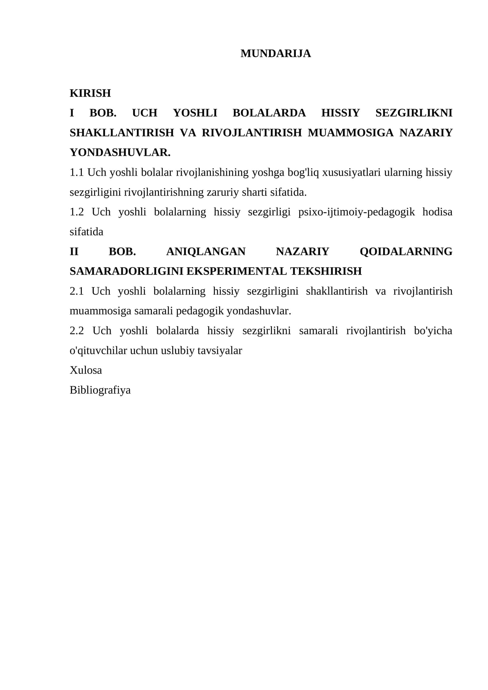 UCH YOSHLI BOLALARDA HISSIY SEZGIRLIKNI SHAKLLANTIRISH VA RIVOJLANTIRISH