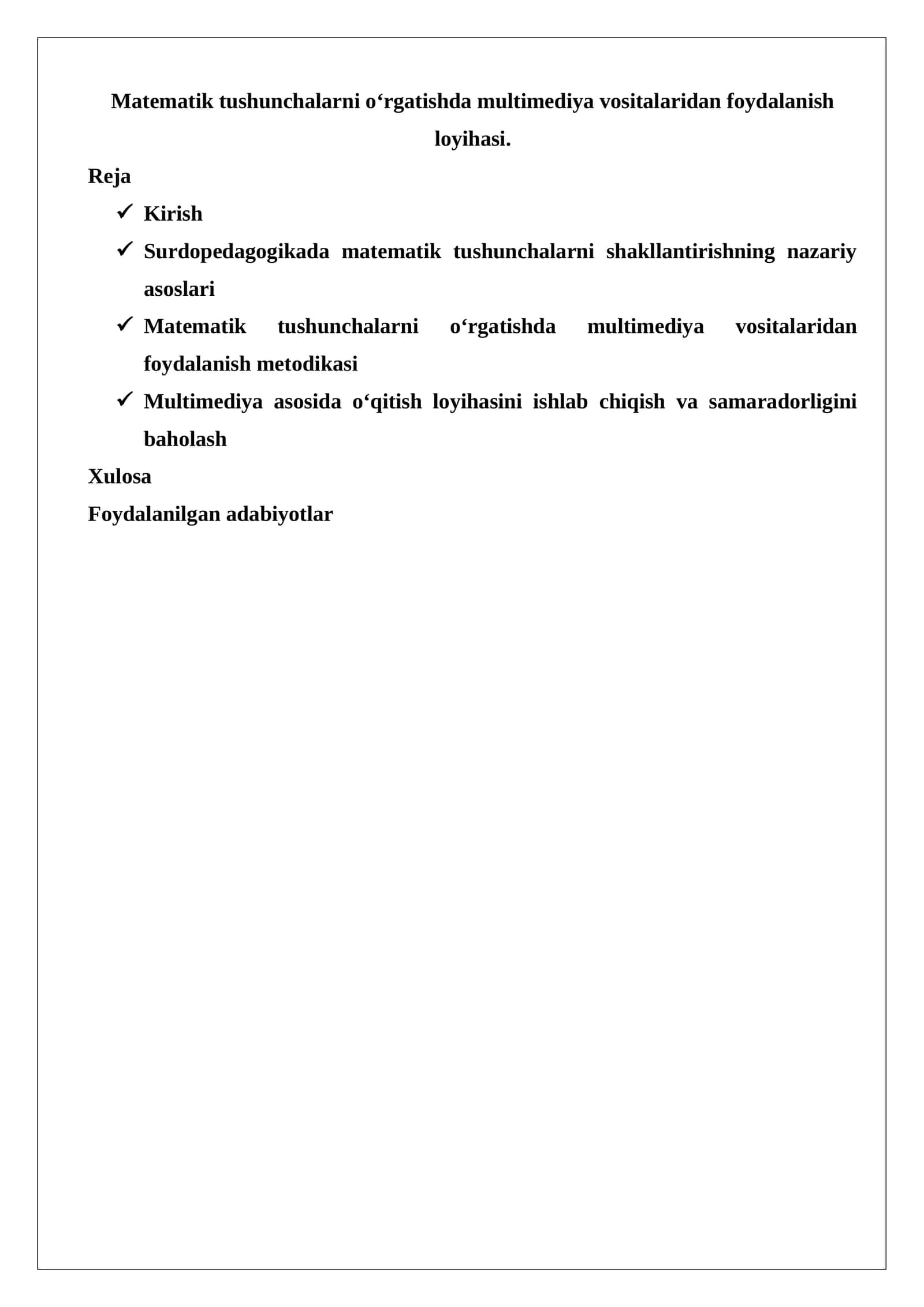 Matematik tushunchalarni o‘rgatishda multimediya vositalaridan foydalanish loyihasi