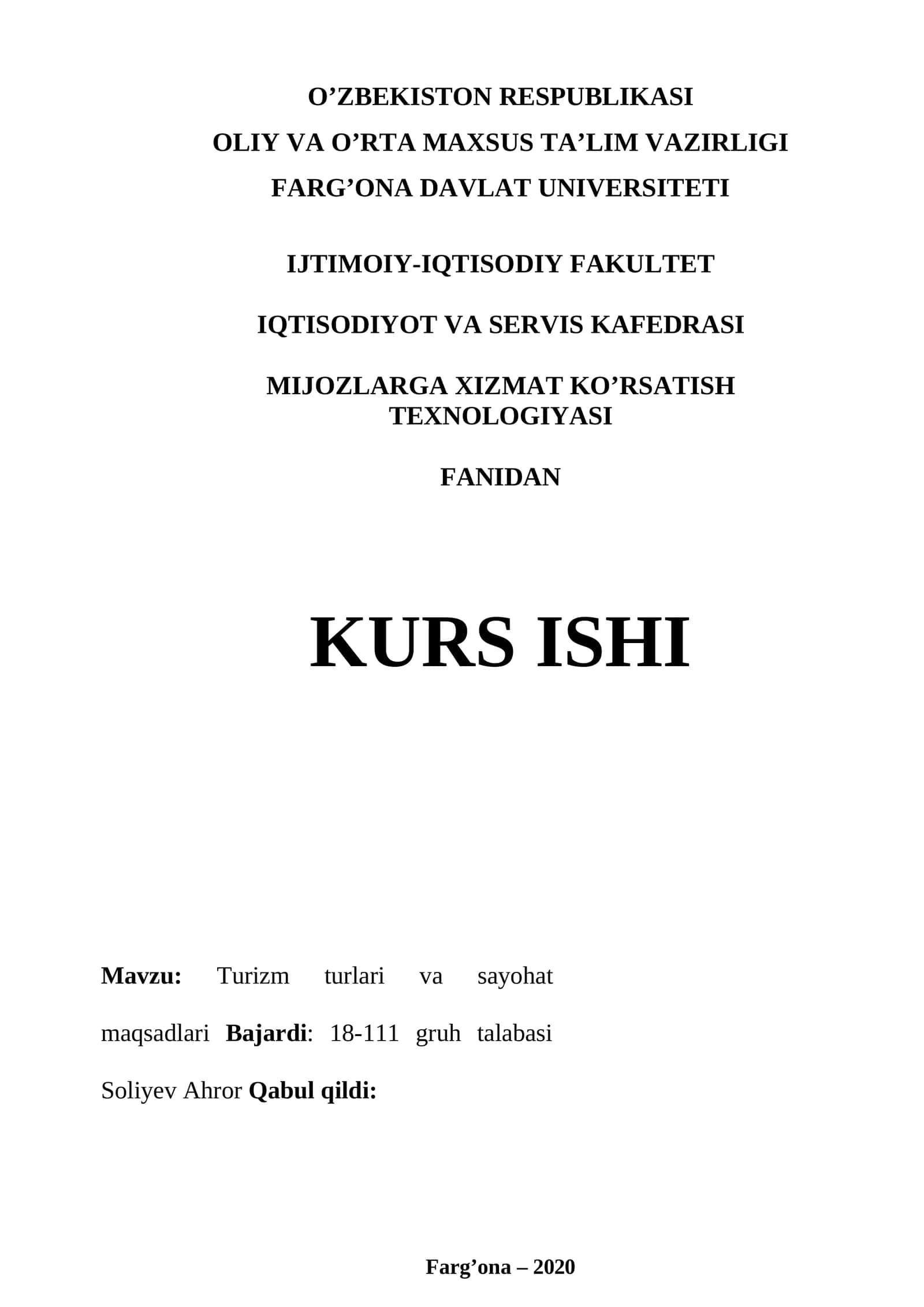 Turizm turlari va sayohat maqsadlari