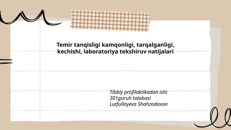 Temir tanqisligi kamqonligi, tarqalganligi, kechishi, laboratoriya tekshiruv natijalari