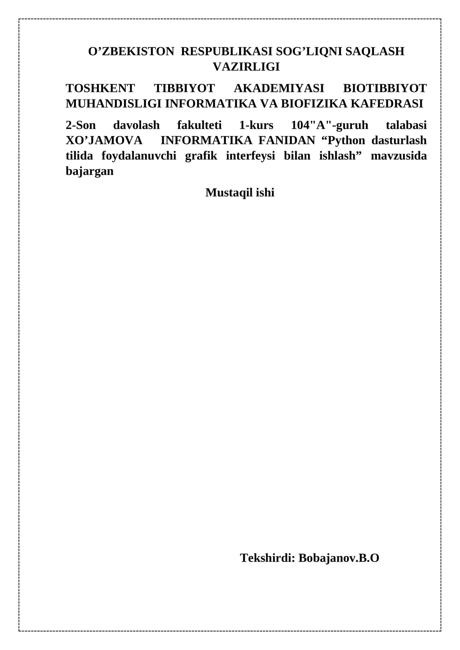 Python dasturlash tilida foydalanuvchi grafik interfeysi bilan ishlash