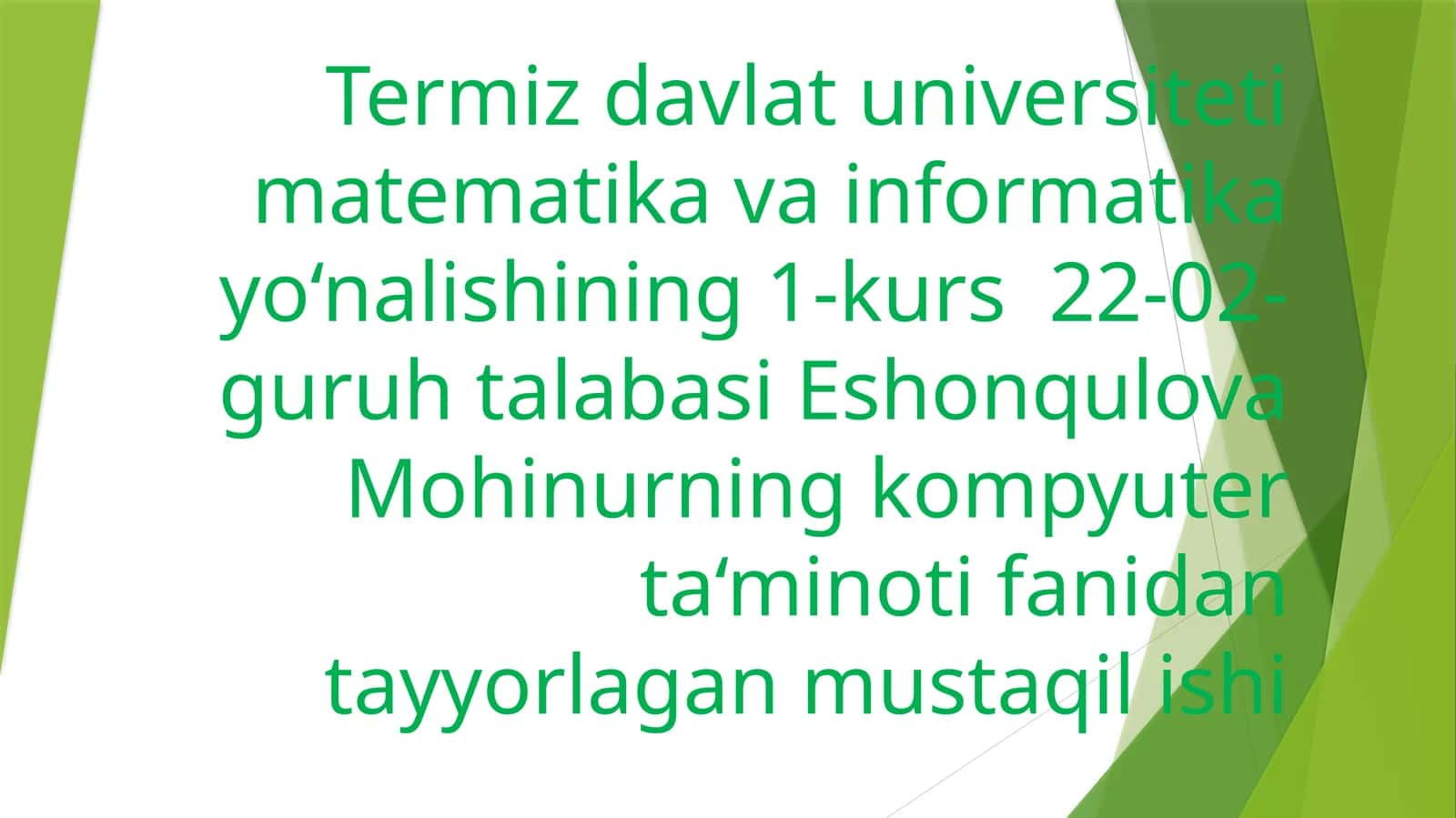 Kompyuter ta'minoti fanidan tayyorlagan mustaqil ishi