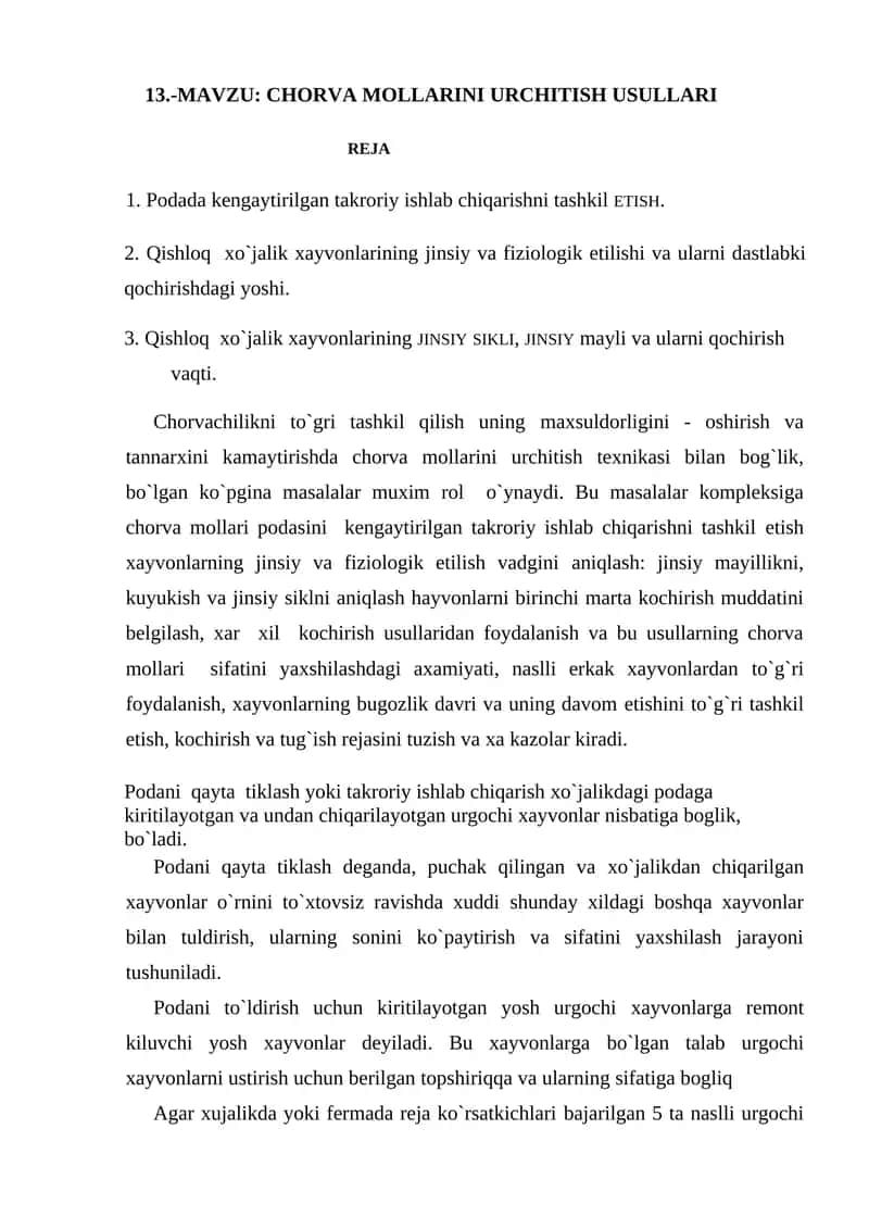 CHORVA MOLLARINI URCHITISH USULLARI