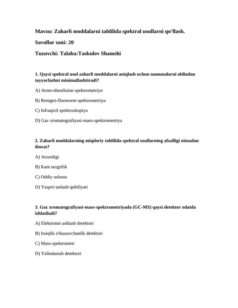 Zaharli Moddalar Spektral Analiz