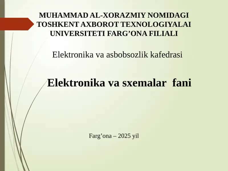 O’zgarmas tok elektr  zanjirlari va ularning tahlili.