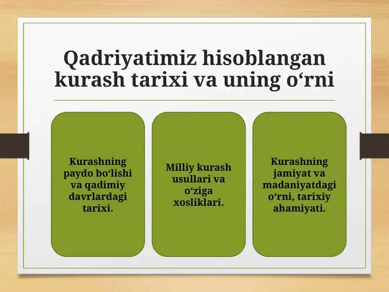 Qadriyatimiz hisoblangan kurash tarixi va uning o‘rni