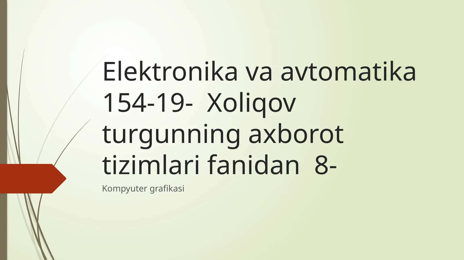 Elektronika va avtomatika 154-19- Xoliqov turgunning axborot tizimlari fanidan 8-Kompyuter grafikasi