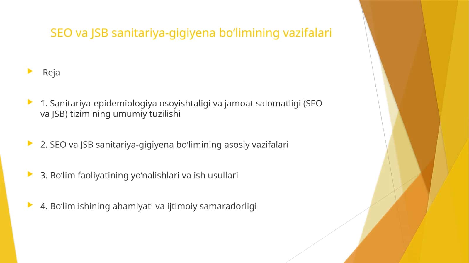 SEOvaJSB sanitariya-gigiyena bo‘limining vazifalari