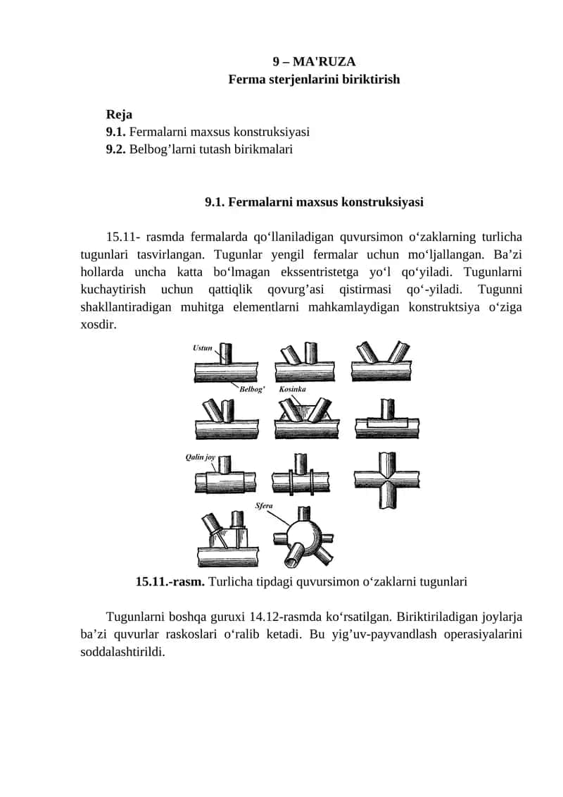 Ferma sterjenlarini biriktirish