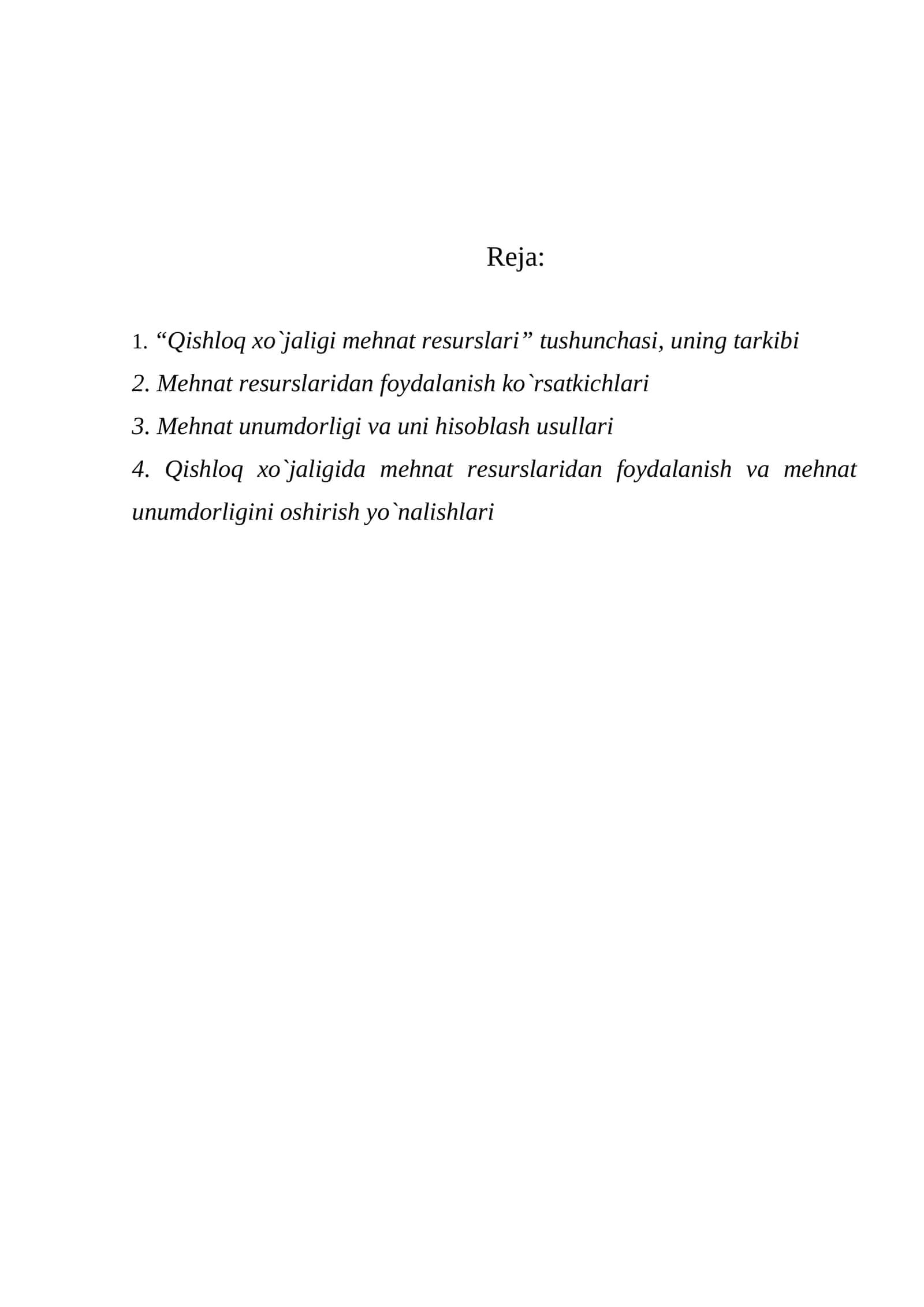Qishloq xo`jaligi mehnat resurslari
