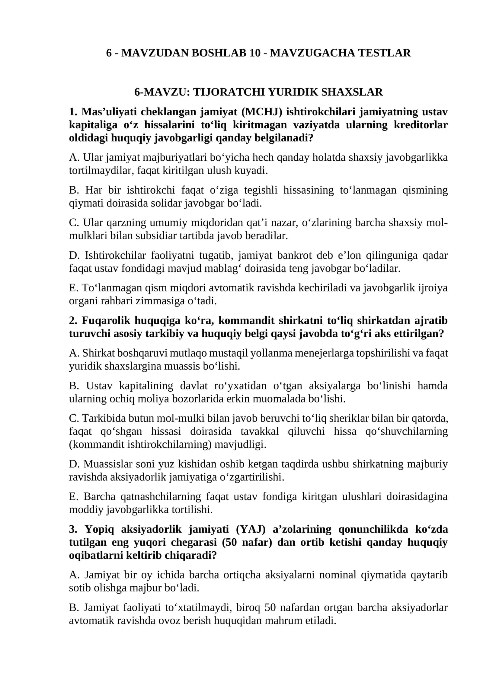 TIJORATCHI YURIDIK SHAXSLAR