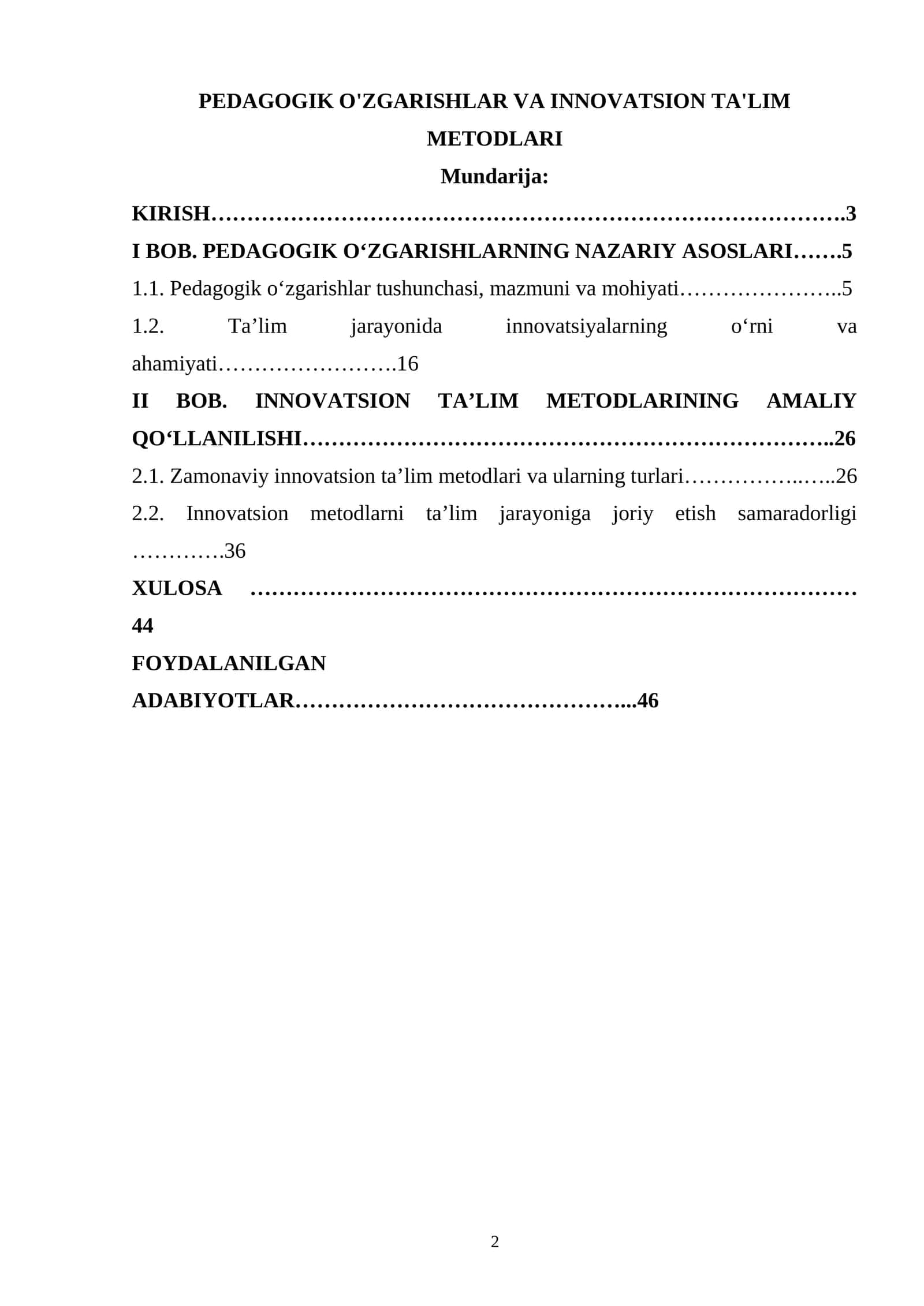 PEDAGOGIK O'ZGARISHLAR VA INNOVATSION TA'LIM METODLARI